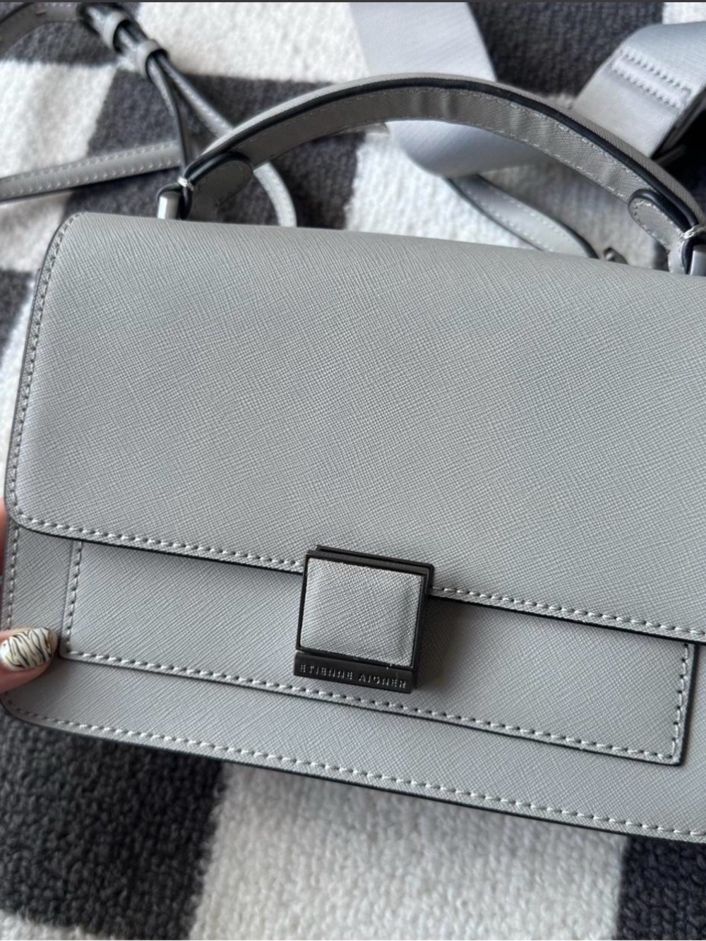 Etienne Aigner Gray Structured Top-Handle Satchel with Adjustable Strap
